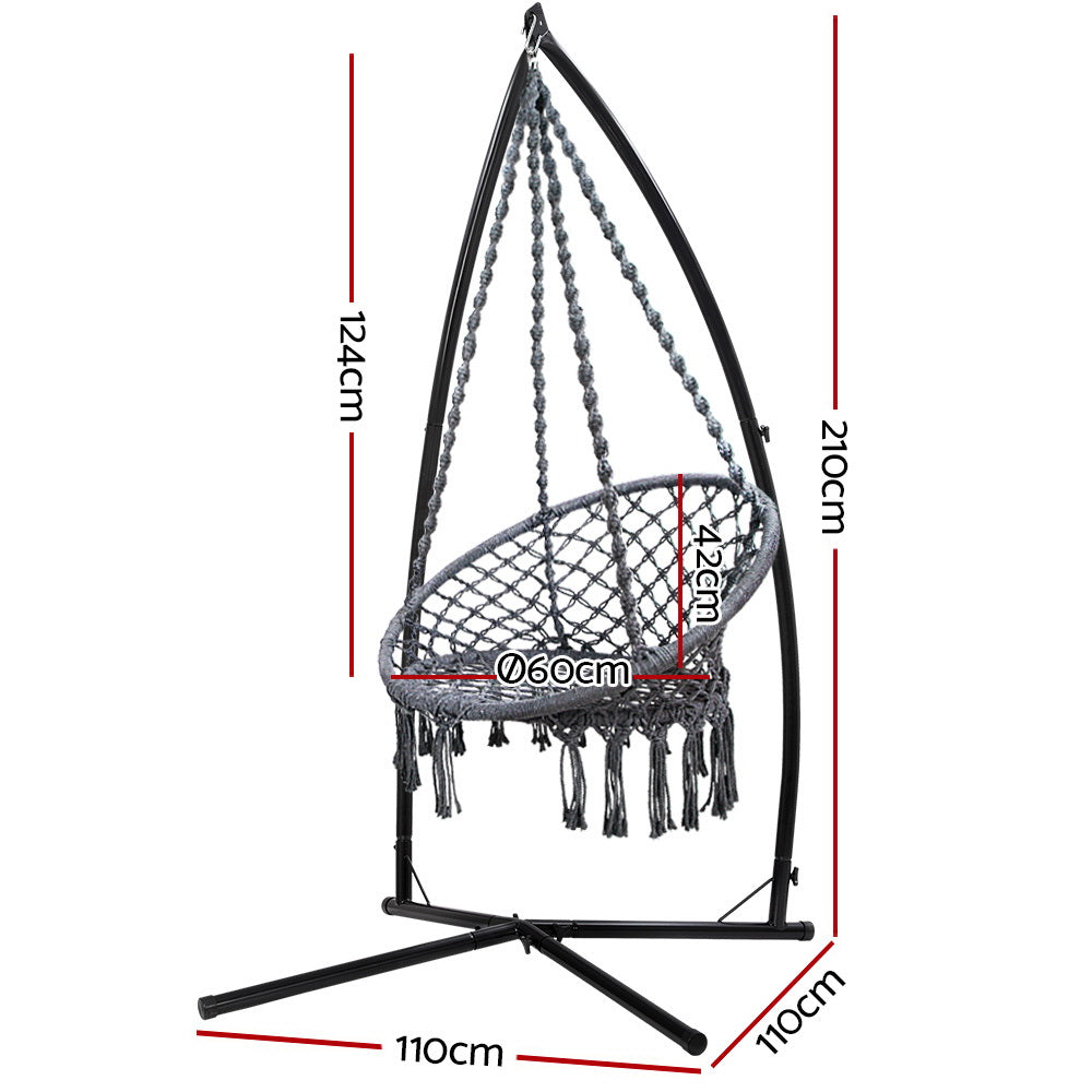 Hammock Chair | Steel Stand | Macrame | Outdoor Swinging | Grey