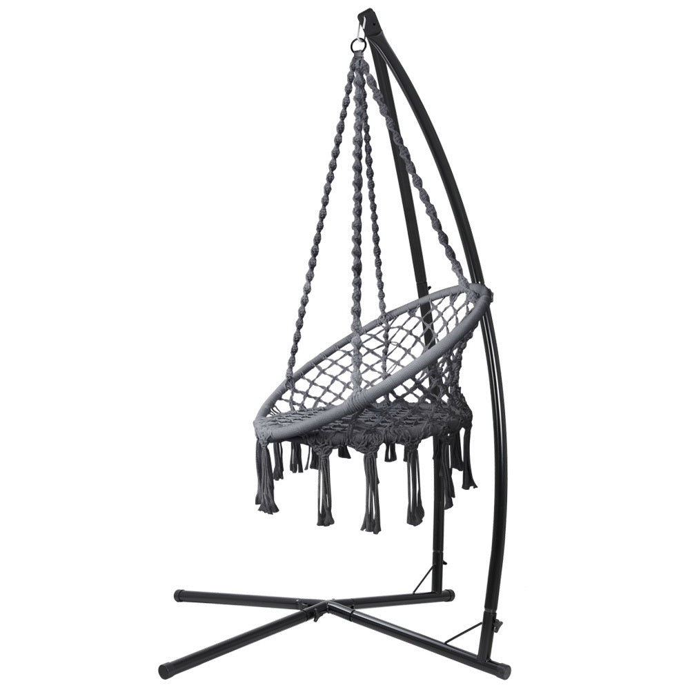 Hammock Chair | Steel Stand | Macrame | Outdoor Swinging | Grey