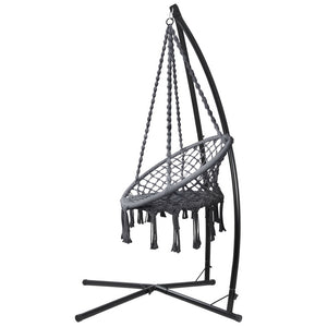 Hammock Chair | Steel Stand | Macrame | Outdoor Swinging | Grey