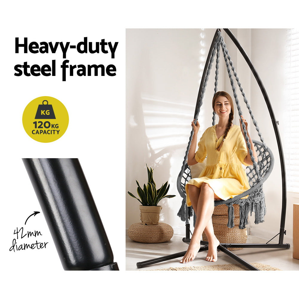 Hammock Chair | Steel Stand | Macrame | Outdoor Swinging | Grey