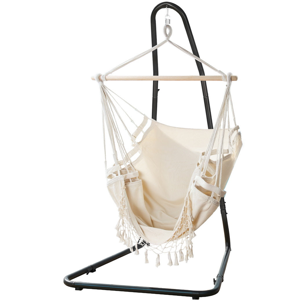 Hammock Hanging Chair | Steel Stand | Outdoor Swing Lounge Seat | Weather-Resistant Design