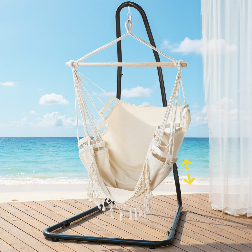 Hammock Hanging Chair | Steel Stand | Outdoor Swing Lounge Seat | Weather-Resistant Design