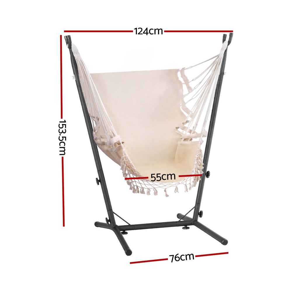 Gardeon Hammock Chair | Outdoor Camping Hanging with Stand | Cream