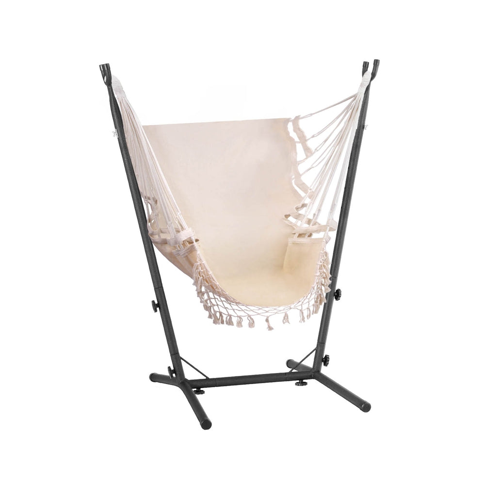 Gardeon Hammock Chair | Outdoor Camping Hanging with Stand | Cream
