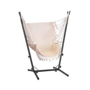 Gardeon Hammock Chair | Outdoor Camping Hanging with Stand | Cream