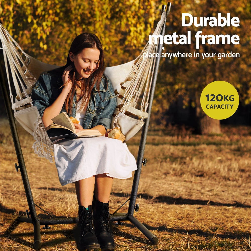 Gardeon Hammock Chair | Outdoor Camping Hanging with Stand | Cream