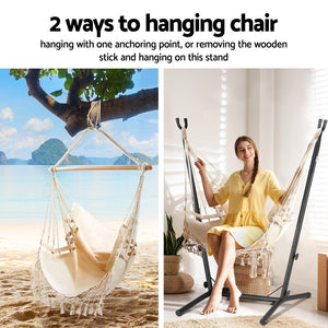 Gardeon Hammock Chair | Outdoor Camping Hanging with Stand | Cream