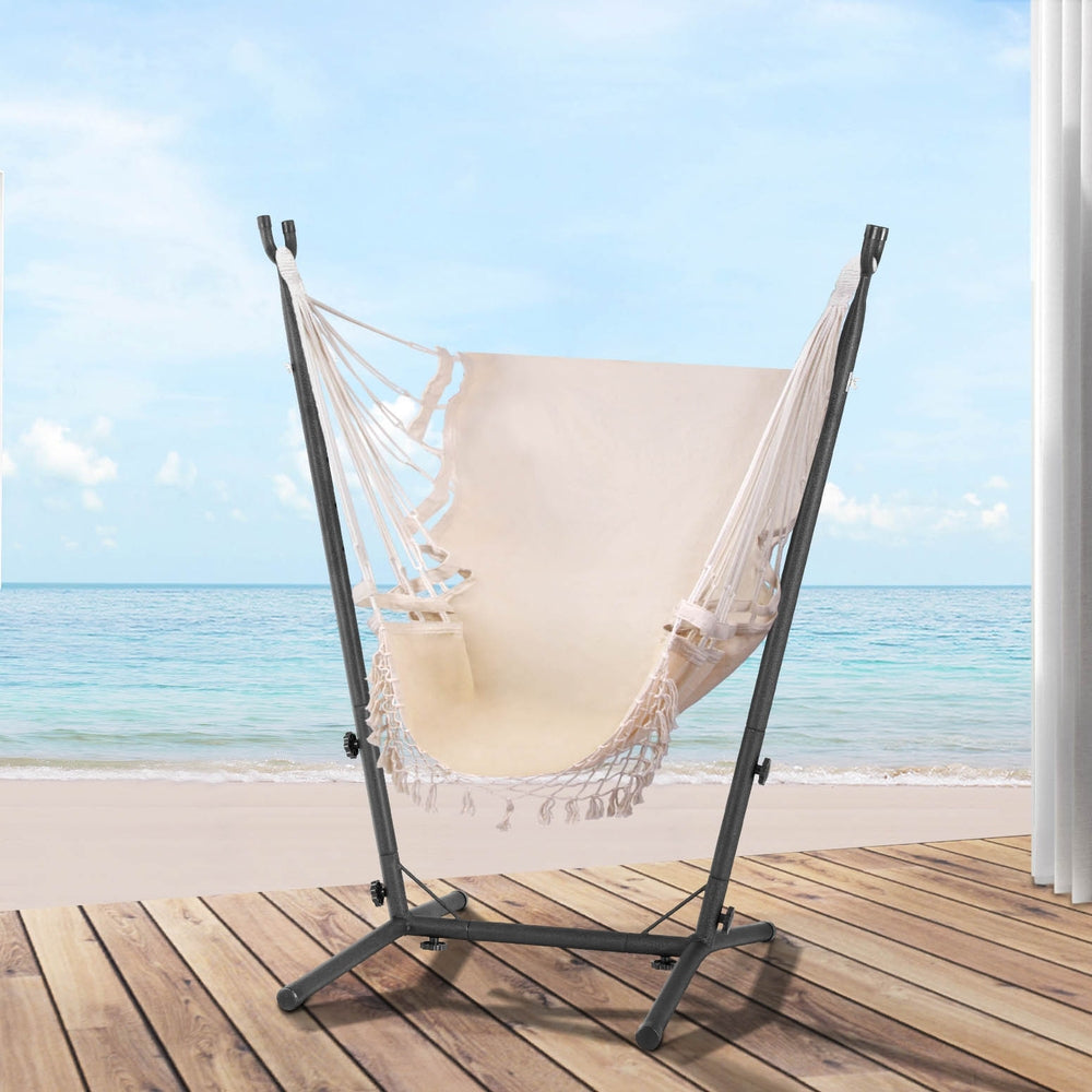 Gardeon Hammock Chair | Outdoor Camping Hanging with Stand | Cream