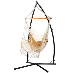 Hammock Chair | With Steel Stand | Hanging Outdoor Tassel | Cream