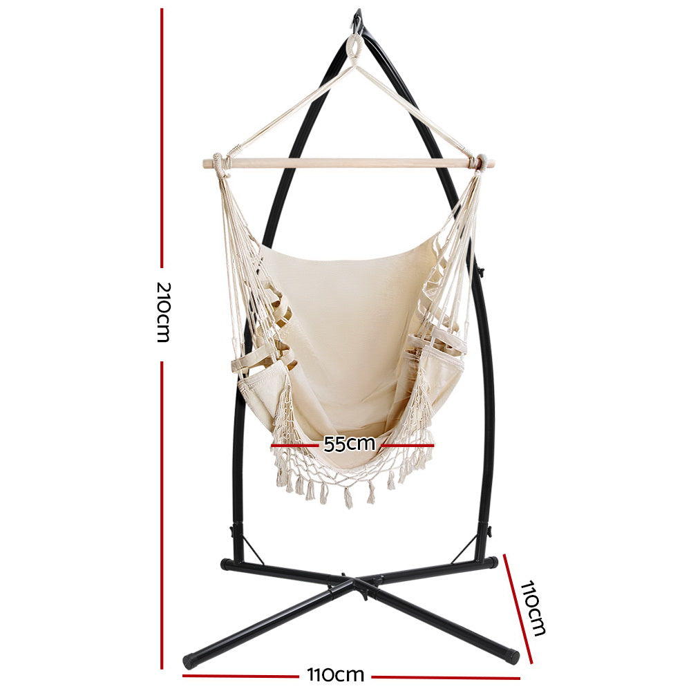 Hammock Chair | With Steel Stand | Hanging Outdoor Tassel | Cream