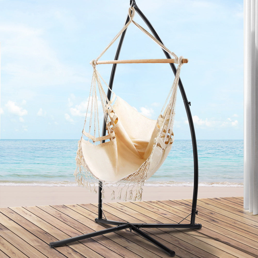 Hammock Chair | With Steel Stand | Hanging Outdoor Tassel | Cream