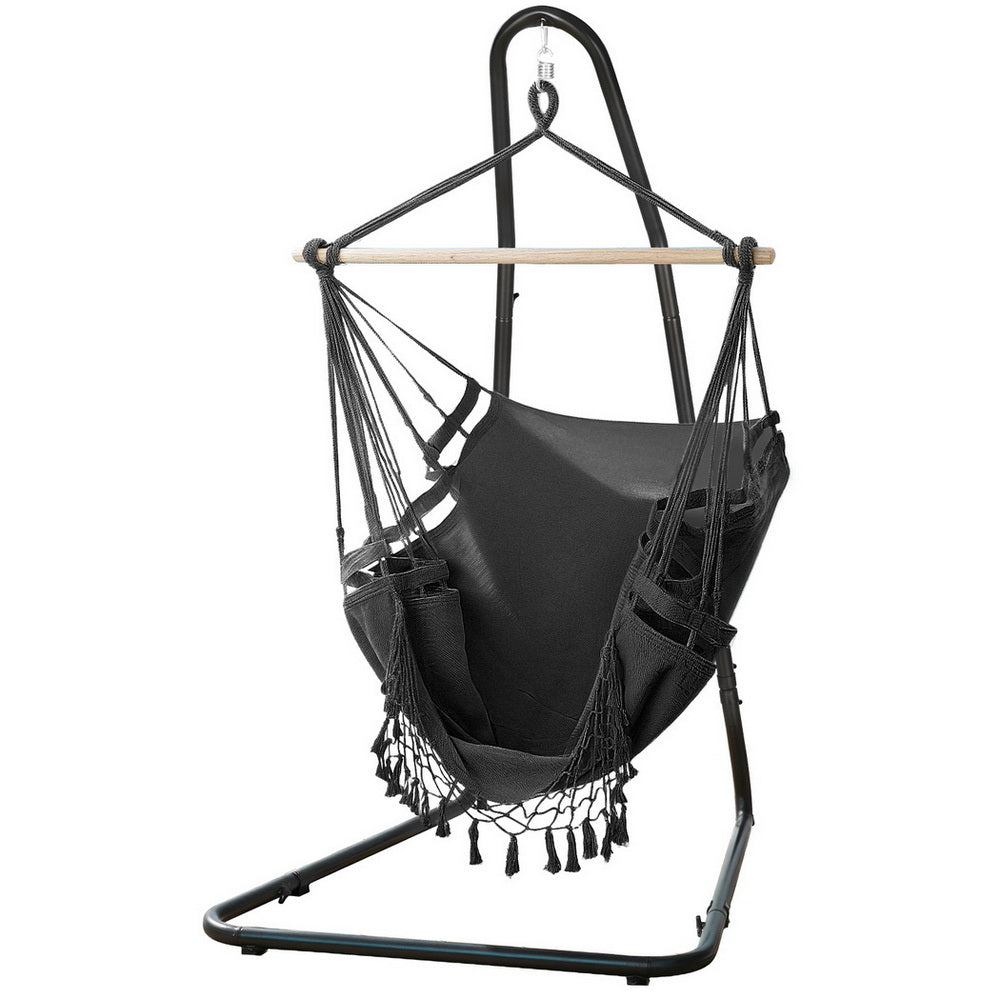Hammock Hanging Chair | Steel Frame Stand | Outdoor Patio Swing Seat | Weather-Resistant Design
