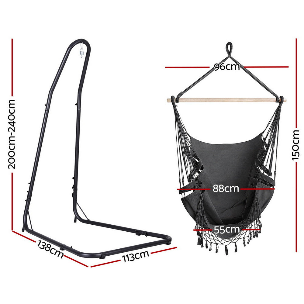 Hammock Hanging Chair | Steel Frame Stand | Outdoor Patio Swing Seat | Weather-Resistant Design