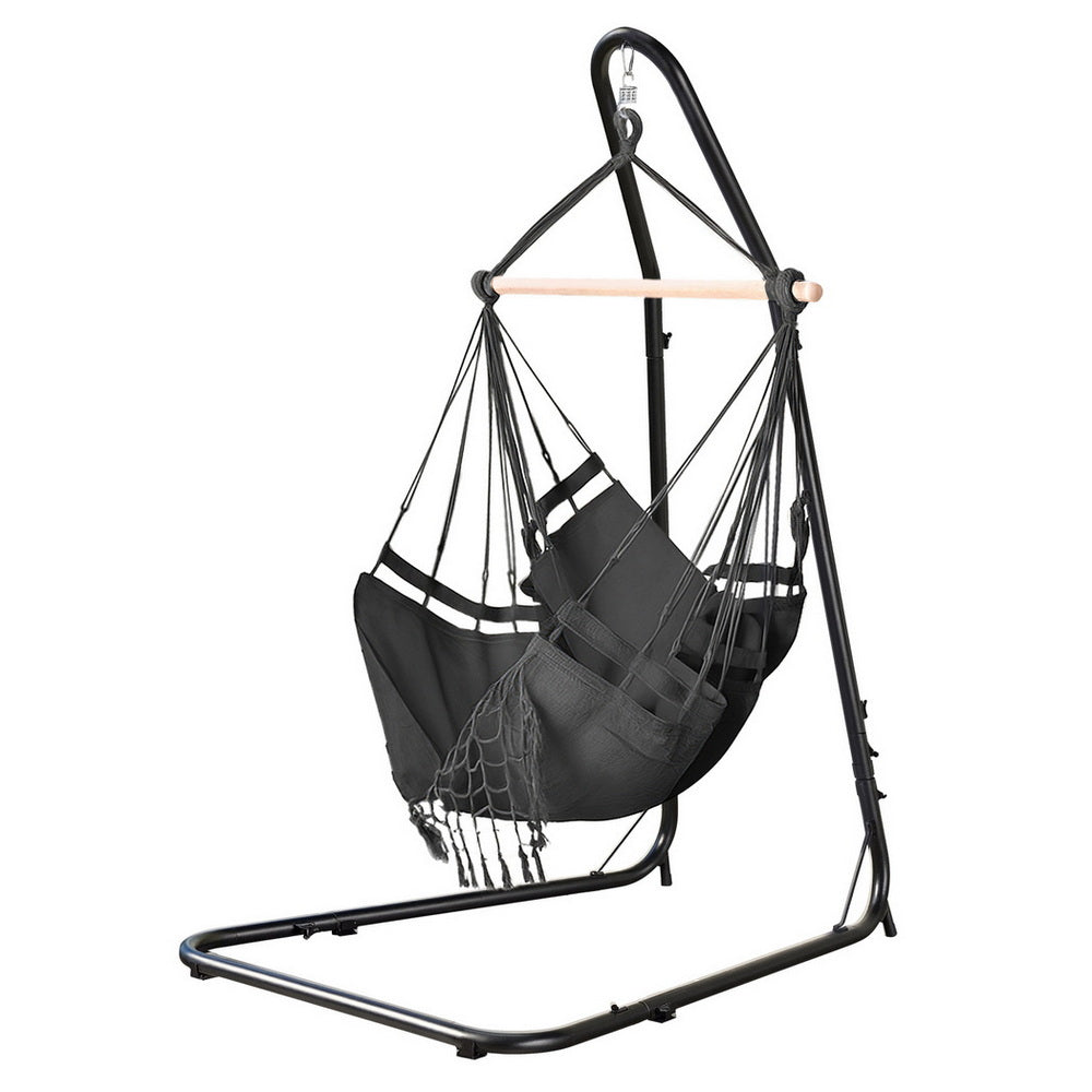 Hammock Hanging Chair | Steel Frame Stand | Outdoor Patio Swing Seat | Weather-Resistant Design