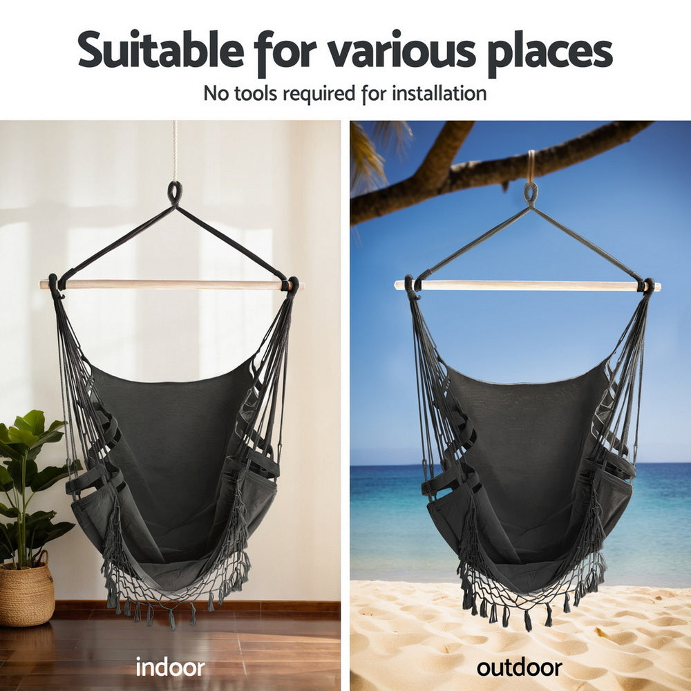 Hammock Hanging Chair | Steel Frame Stand | Outdoor Patio Swing Seat | Weather-Resistant Design