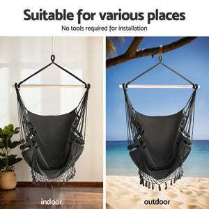 Hammock Hanging Chair | Steel Frame Stand | Outdoor Patio Swing Seat | Weather-Resistant Design