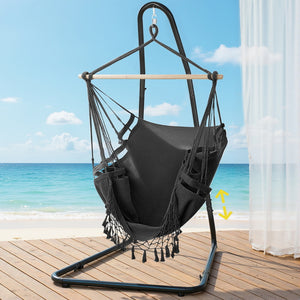 Hammock Hanging Chair | Steel Frame Stand | Outdoor Patio Swing Seat | Weather-Resistant Design
