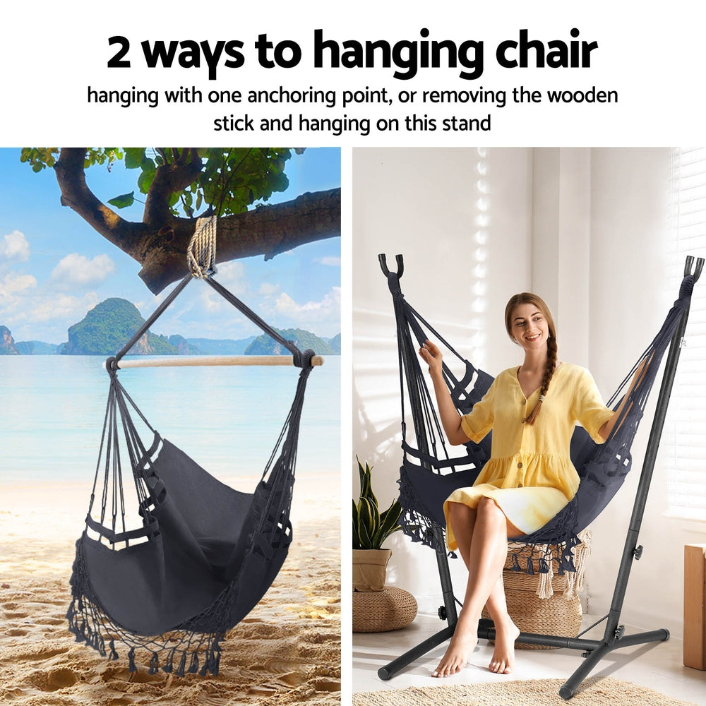 Gardeon Hammock Chair | Outdoor Camping Hanging | Stand | Grey