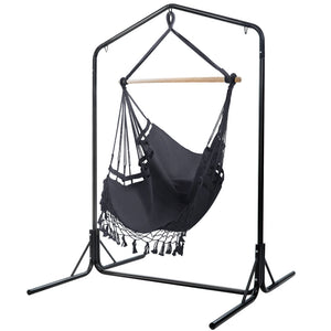 Outdoor Hammock Chair | With Stand | Tassel Hanging Rope Hammocks | Grey