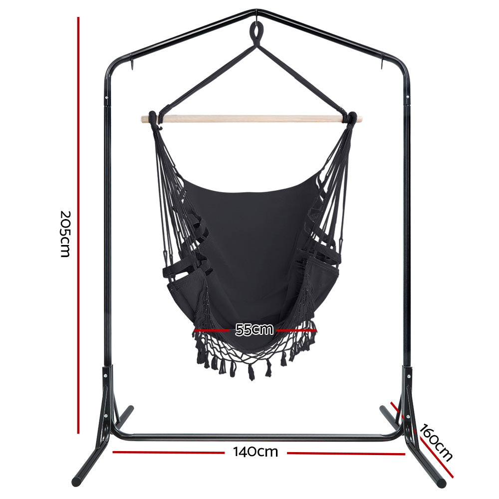 Outdoor Hammock Chair | With Stand | Tassel Hanging Rope Hammocks | Grey