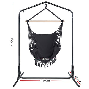 Outdoor Hammock Chair | With Stand | Tassel Hanging Rope Hammocks | Grey