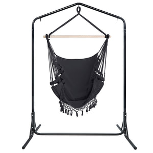 Outdoor Hammock Chair | With Stand | Tassel Hanging Rope Hammocks | Grey