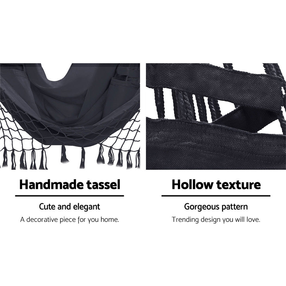 Outdoor Hammock Chair | With Stand | Tassel Hanging Rope Hammocks | Grey