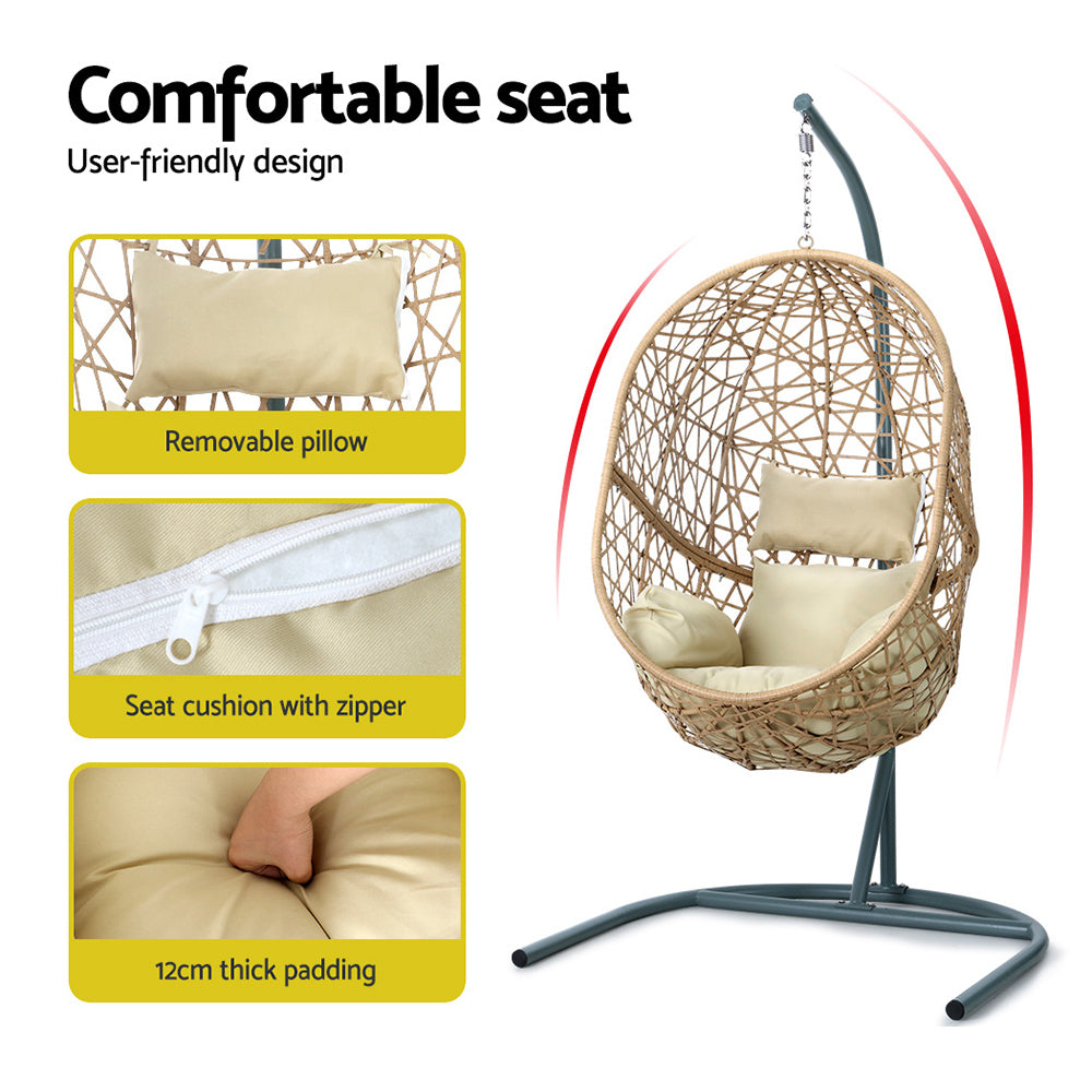 Outdoor Egg Swing Chair | Wicker Rattan Furniture | Pod Stand Cushion | Yellow