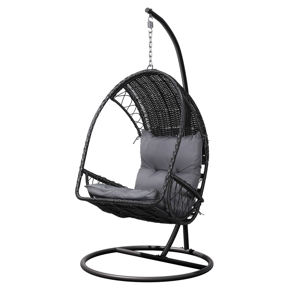 Outdoor Egg Swing Chair | Wicker Furniture | Pod Stand Armrest | Black