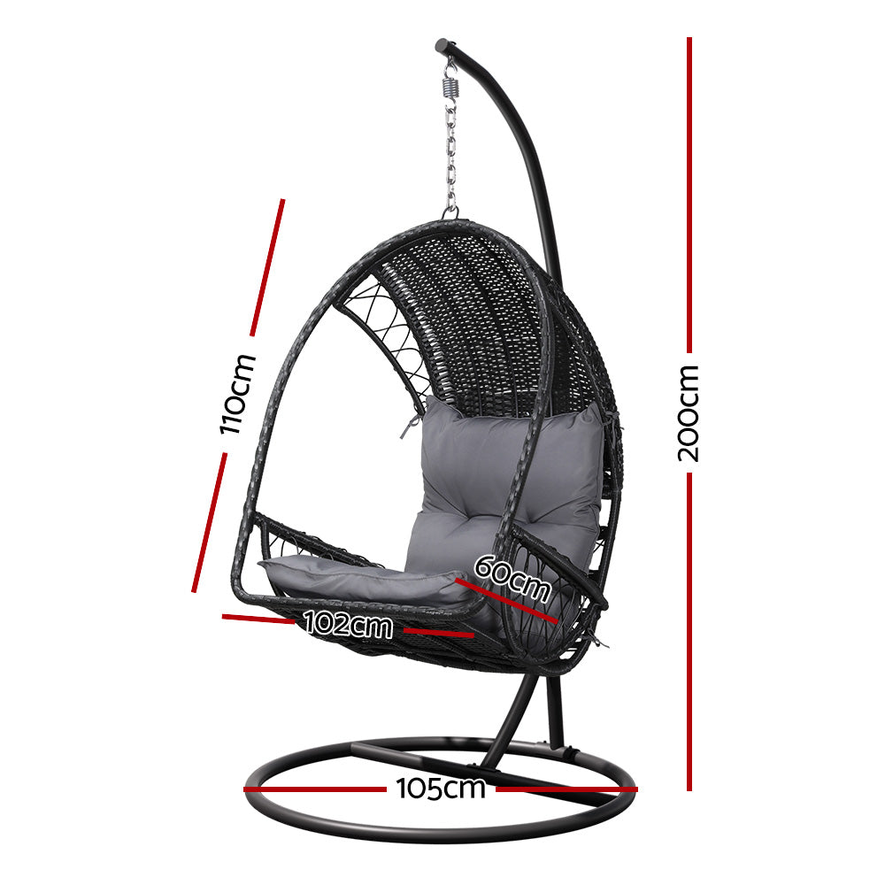 Outdoor Egg Swing Chair | Wicker Furniture | Pod Stand Armrest | Black