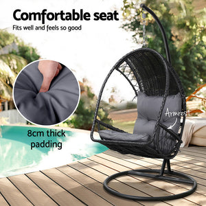 Outdoor Egg Swing Chair | Wicker Furniture | Pod Stand Armrest | Black
