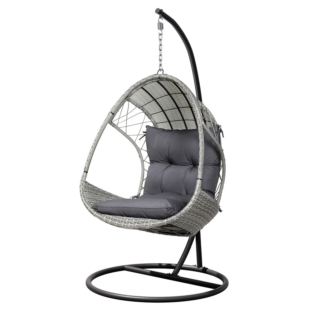 Outdoor Egg Swing Chair | Wicker Furniture | Pod Stand Armrest | Light Grey