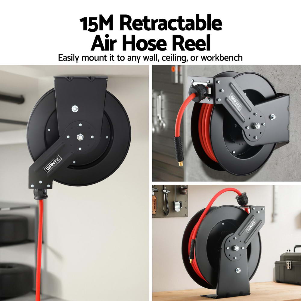 Giantz Air Hose Reel | Retractable | 3/8 IN x 15m | 300PSI