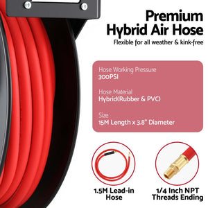 Giantz Air Hose Reel | Retractable | 3/8 IN x 15m | 300PSI