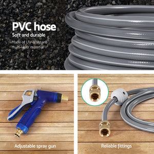 Green Fingers 30M Water Hose Reel | Retractable Auto Rewind | Wall Mount | Garden Spray Gun