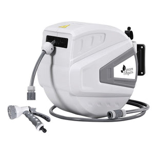 Green Fingers 30M Water Hose Reel | Retractable Auto Rewind | Wall Mount | Garden Spray Gun