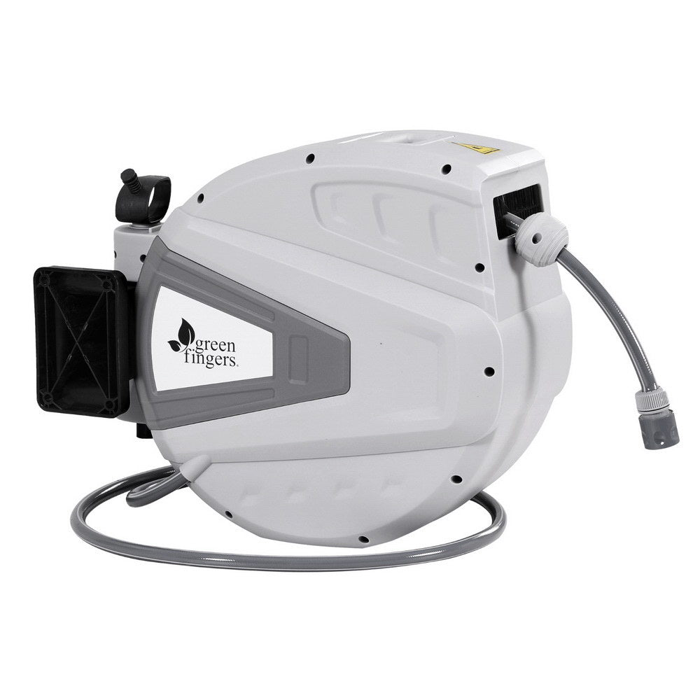 Green Fingers 30M Water Hose Reel | Retractable Auto Rewind | Wall Mount | Garden Spray Gun