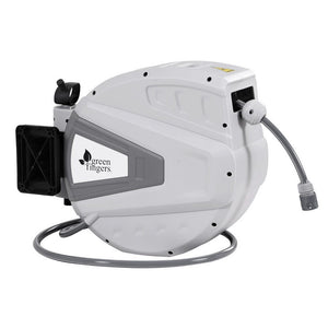 Green Fingers 30M Water Hose Reel | Retractable Auto Rewind | Wall Mount | Garden Spray Gun