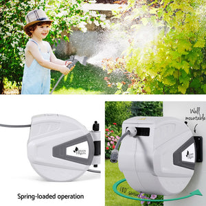 Green Fingers 30M Water Hose Reel | Retractable Auto Rewind | Wall Mount | Garden Spray Gun