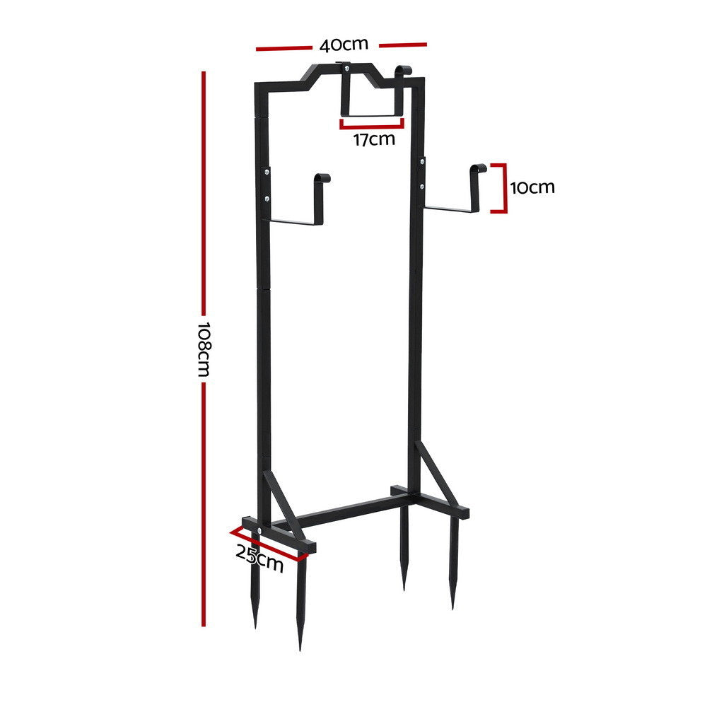 Garden Hose Holder Stand | Freestanding Metal | 4 Ground Spikes | Black