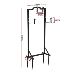 Garden Hose Holder Stand | Freestanding Metal | 4 Ground Spikes | Black