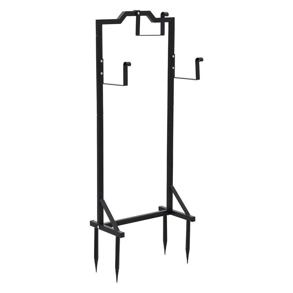 Garden Hose Holder Stand | Freestanding Metal | 4 Ground Spikes | Black