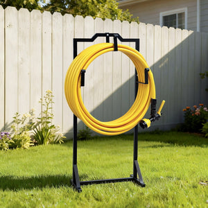 Garden Hose Holder Stand | Freestanding Metal | 4 Ground Spikes | Black