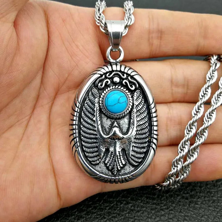 Vintage Boho Styled Egyptian Horus Eagle Necklace | Stainless Steel