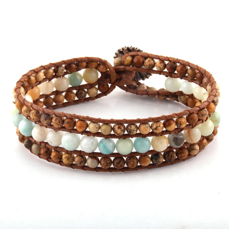 Cute Handmade Energy Beaded Bracelet With Hippie Flower