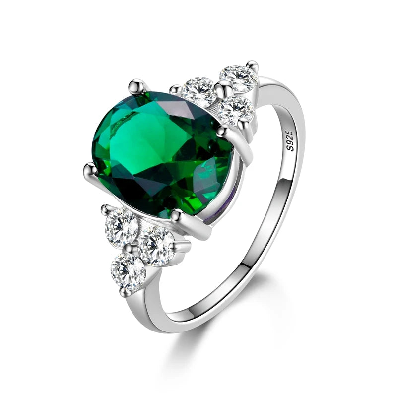 Women's Elegant Emerald Gemstone Ring | 925 Silver | Size 5-12