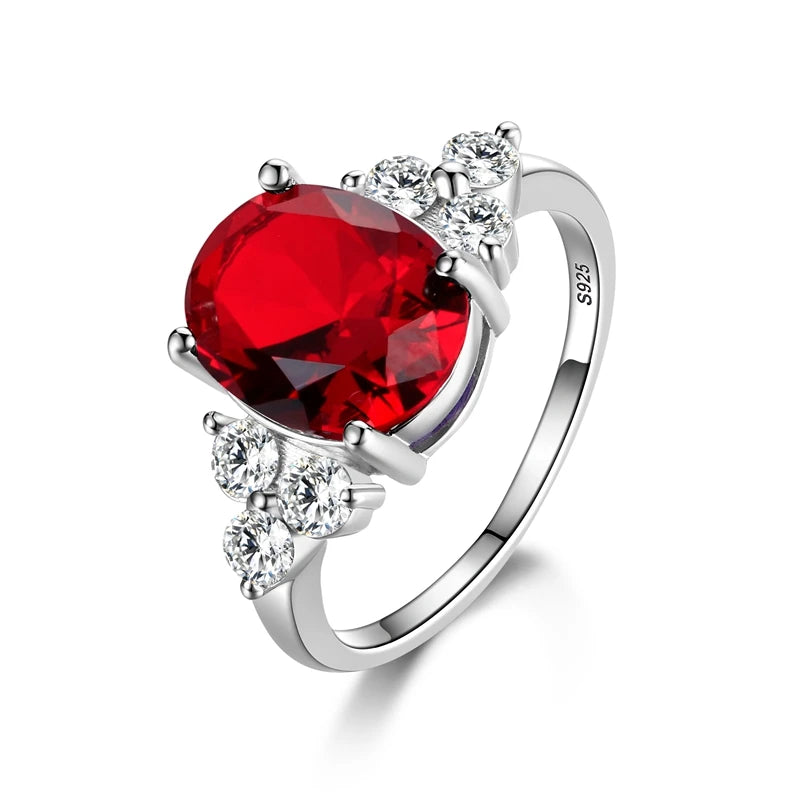 Women's Elegant Deep Red Gemstone Ring | 925 Silver | Size 5-12