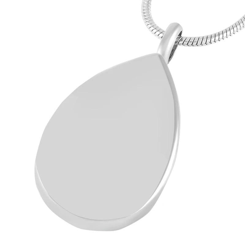 Teardrop Stainless Steel Cremation Pendant Necklace With Purple Stone