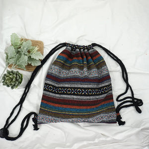 New Women's Fabric Draw String Gypsy Styled Backpack - Various Styles