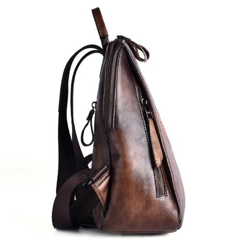 High Quality Women's Vintage Leather Back Pack With Embossing Design | Various Colours